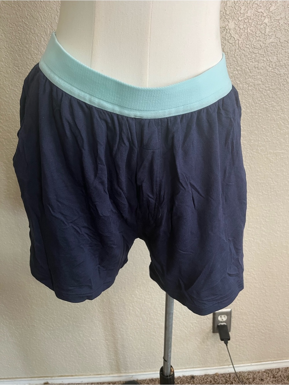 Navy Short Sleeve Pajama Set with Mint Trim - Picture 5 of 5